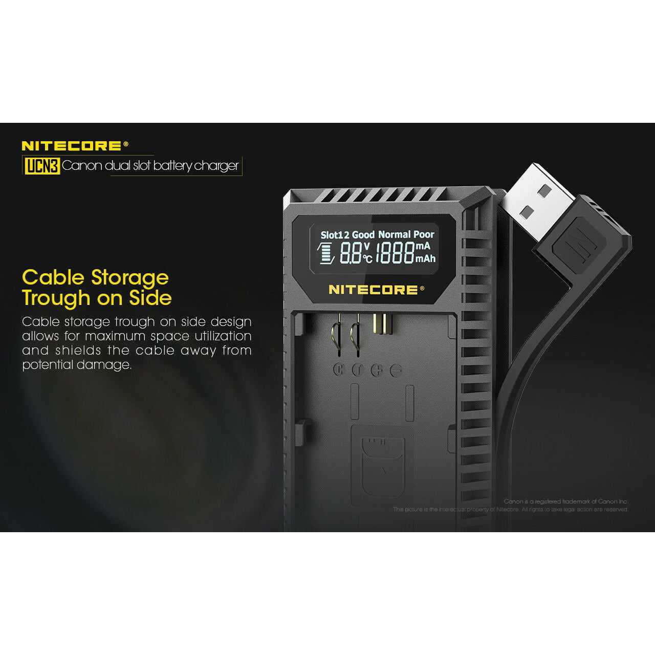 Nitecore Nitecore High-Performance Digital Usb Dual Slot Charger - For Canon Lp-E6N Battery #ucn3 Dim Gray