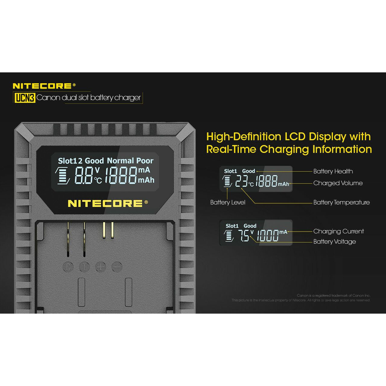 Nitecore Nitecore High-Performance Digital Usb Dual Slot Charger - For Canon Lp-E6N Battery #ucn3 Dim Gray