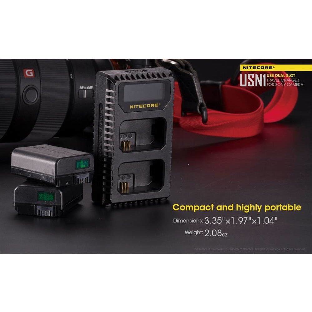 Nitecore Nitecore High-Performance Usb Dual Slot Sony Camera Battery Charger - 2 Bay For Sony Np-Fw50 Batteries #usn1 Dark Red