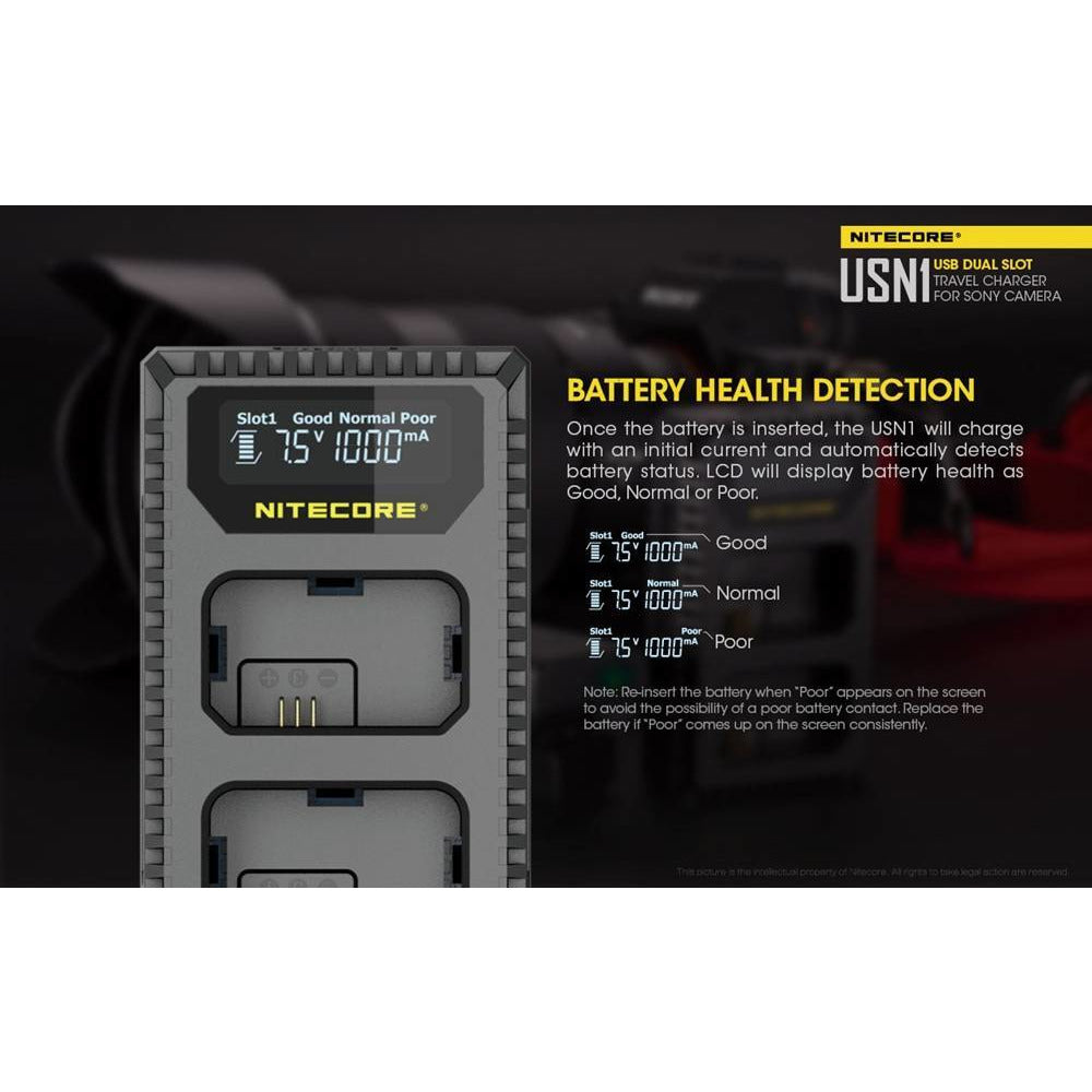 Nitecore Nitecore High-Performance Usb Dual Slot Sony Camera Battery Charger - 2 Bay For Sony Np-Fw50 Batteries #usn1 Dim Gray