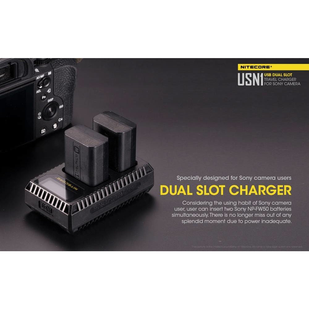 Nitecore Nitecore High-Performance Usb Dual Slot Sony Camera Battery Charger - 2 Bay For Sony Np-Fw50 Batteries #usn1 Dim Gray