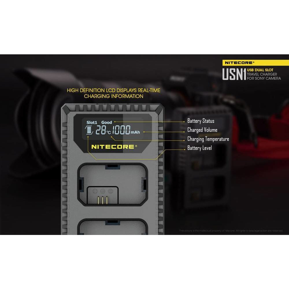 Nitecore Nitecore High-Performance Usb Dual Slot Sony Camera Battery Charger - 2 Bay For Sony Np-Fw50 Batteries #usn1 Dim Gray