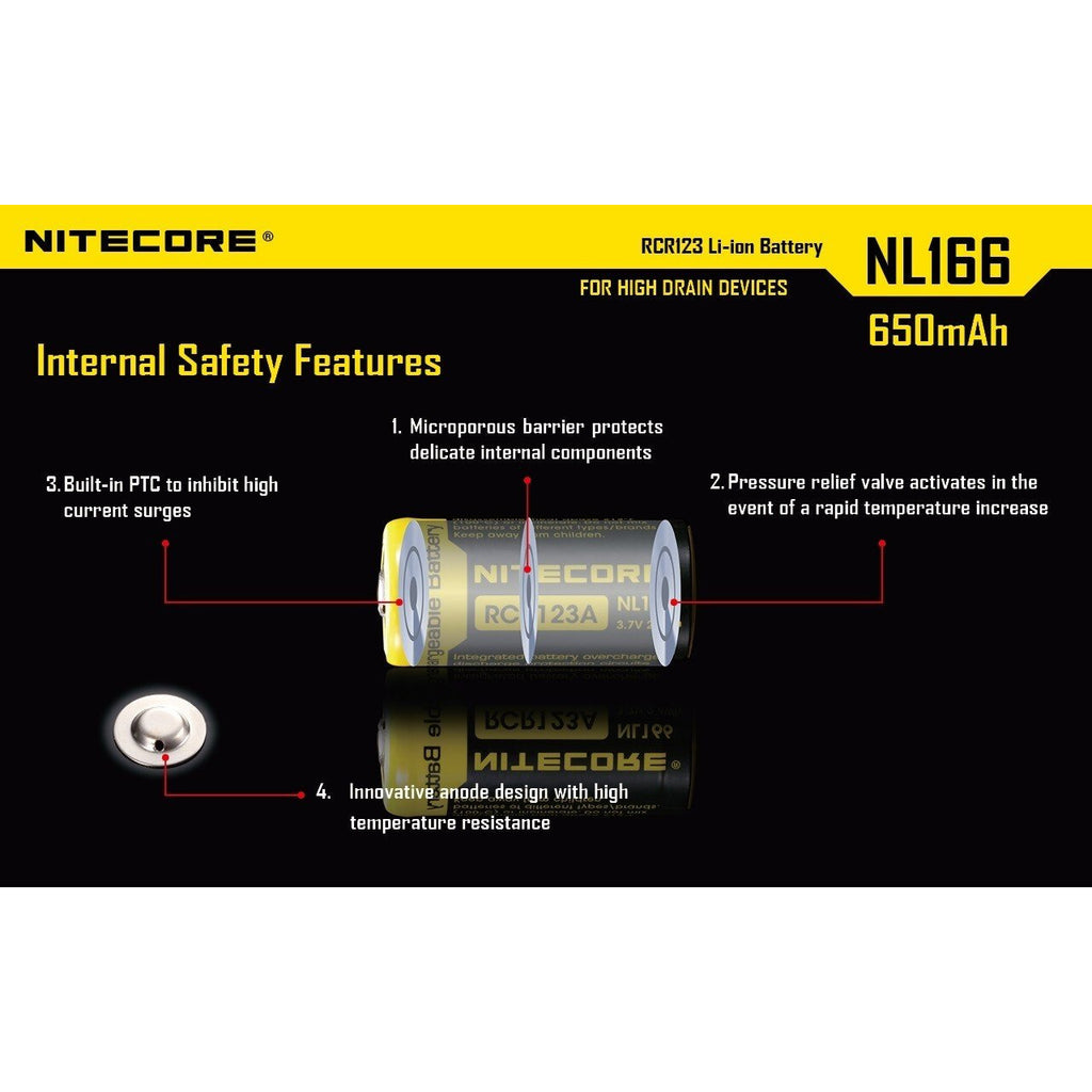 Nitecore Nitecore High-Capable Cr123A Rechargeable Li-Ion 14500 Battery - 650Mah #nl166 Gray