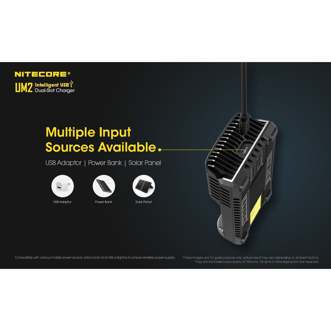 Nitecore Nitecore 2-Slot Battery Usb Smart Charger - Compact Intelligent #um2 Dark Slate Gray