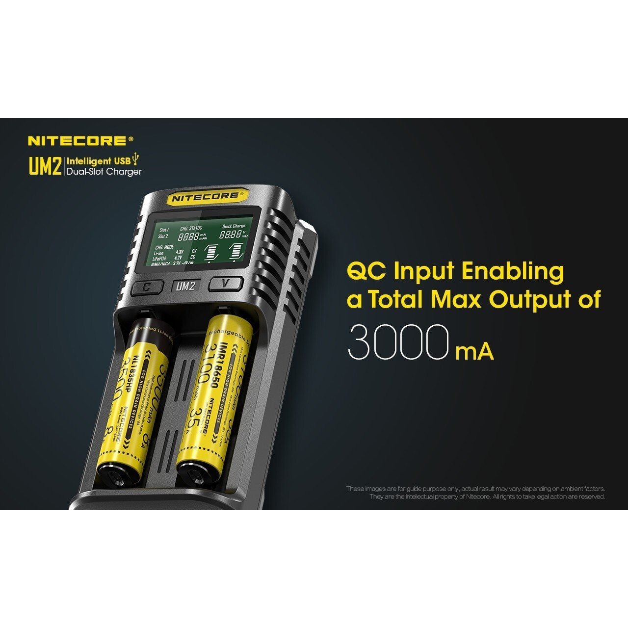 Nitecore Nitecore 2-Slot Battery Usb Smart Charger - Compact Intelligent #um2 Yellow Green