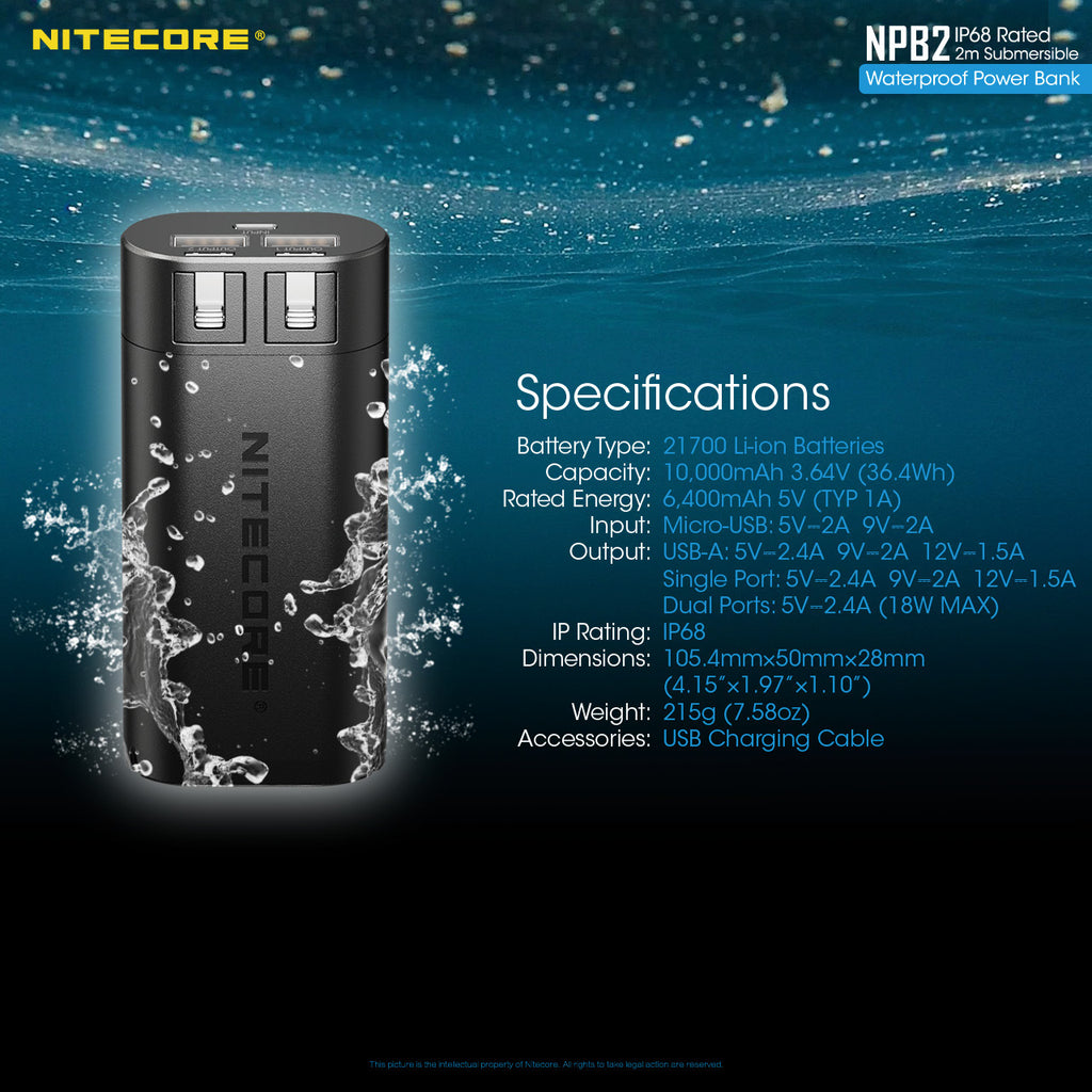 Nitecore Nitecore High Performance Water And Dust Resistance Powerbank Charger - 10000Mah Black #npb2 Dark Slate Gray