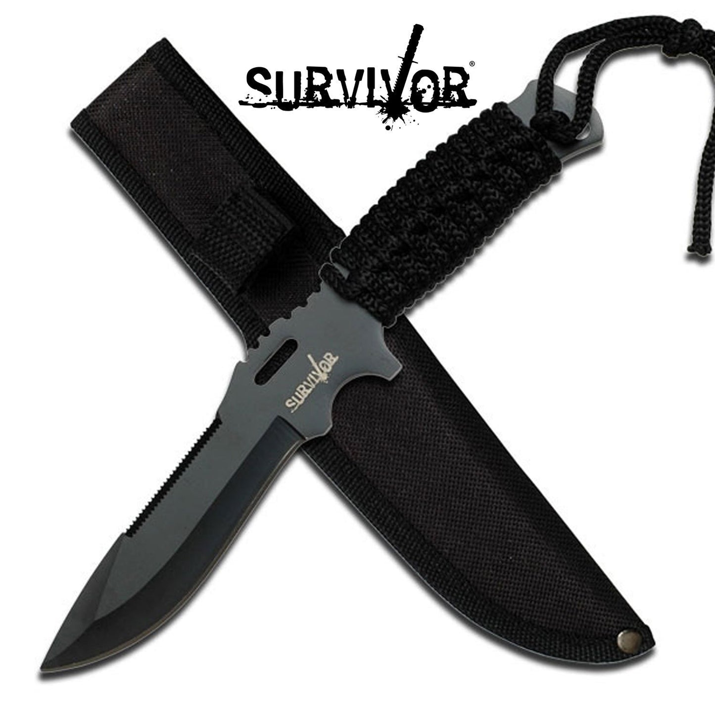 Survivor Survivor 9.25 Inch Reverse Serrated Drop Point Fixed Blade Knife - Black #hk-1020 Black