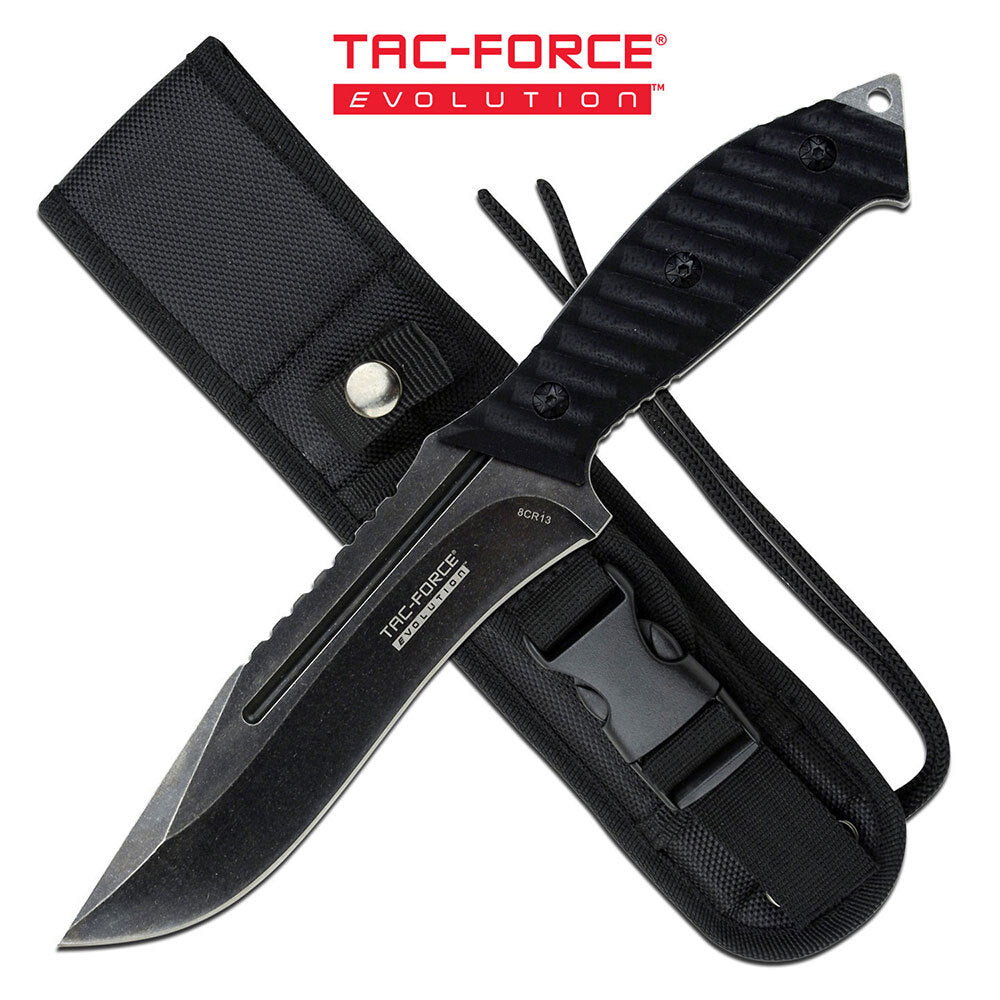 Tac-Force Tac-Force 10.5 Inch Evolution Clip Point Fixed Blade Knife - W Nylon Sheath #tfe-Fix003-Bk Black