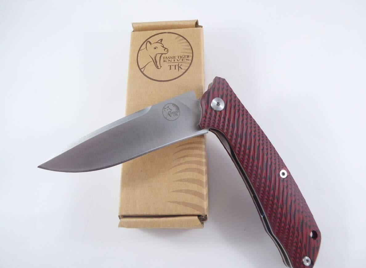 Tassie Tiger Knives Ttk Folding Pocket Knife D2 Steel With G10 Handle For Outdoor Red/black Rosy Brown