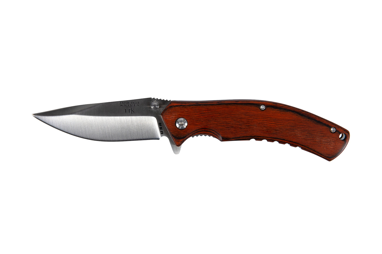 Tassie Tiger Knives Tassie Tiger Wood Handle Edc Folder With Pocket Clip - Usa Made #ttkusawf Dark Red