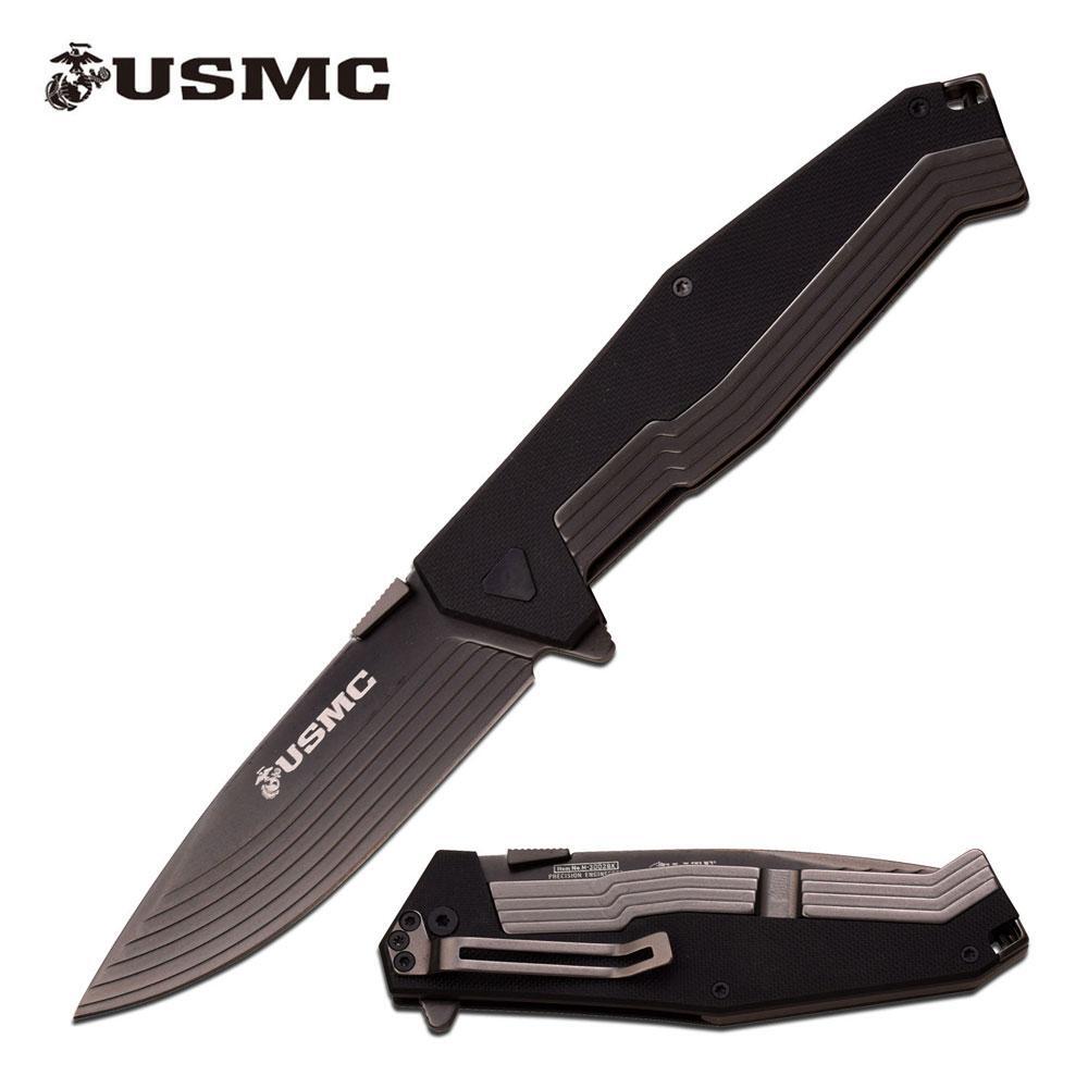 Usmc Usmc Drop Point Fine Edge Blade Folding Knife - 8.25 Inches Ball Bearing Pivot #m-3002Bk Dark Slate Gray