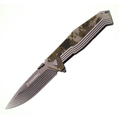 Usmc Usmc U.s. Marines Tactical Folding Knife - Digital Camo G10 Cnc Overlay Handle #m-3002Dg Dark Olive Green