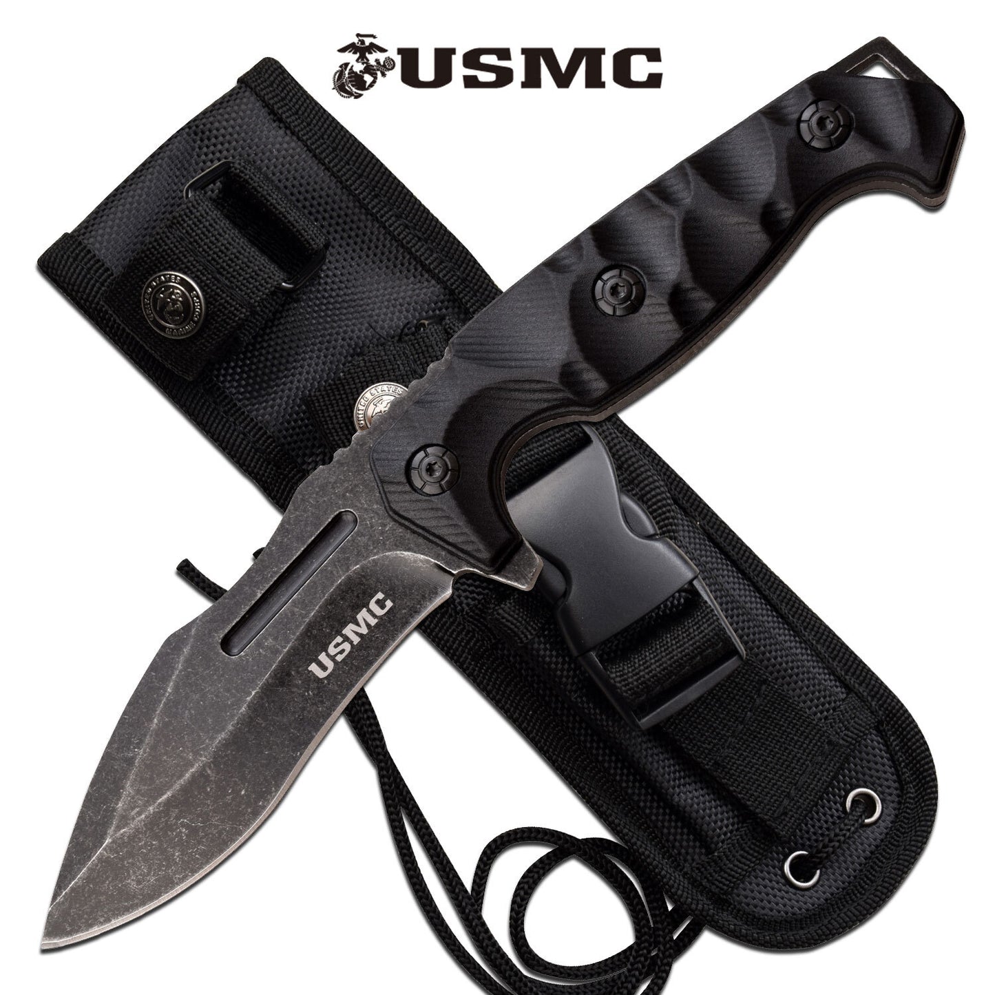 Usmc Usmc 9 Inch Drop Point Fixed Blade Knife - Black W Nylon Sheath #m-Fix001Sw Black