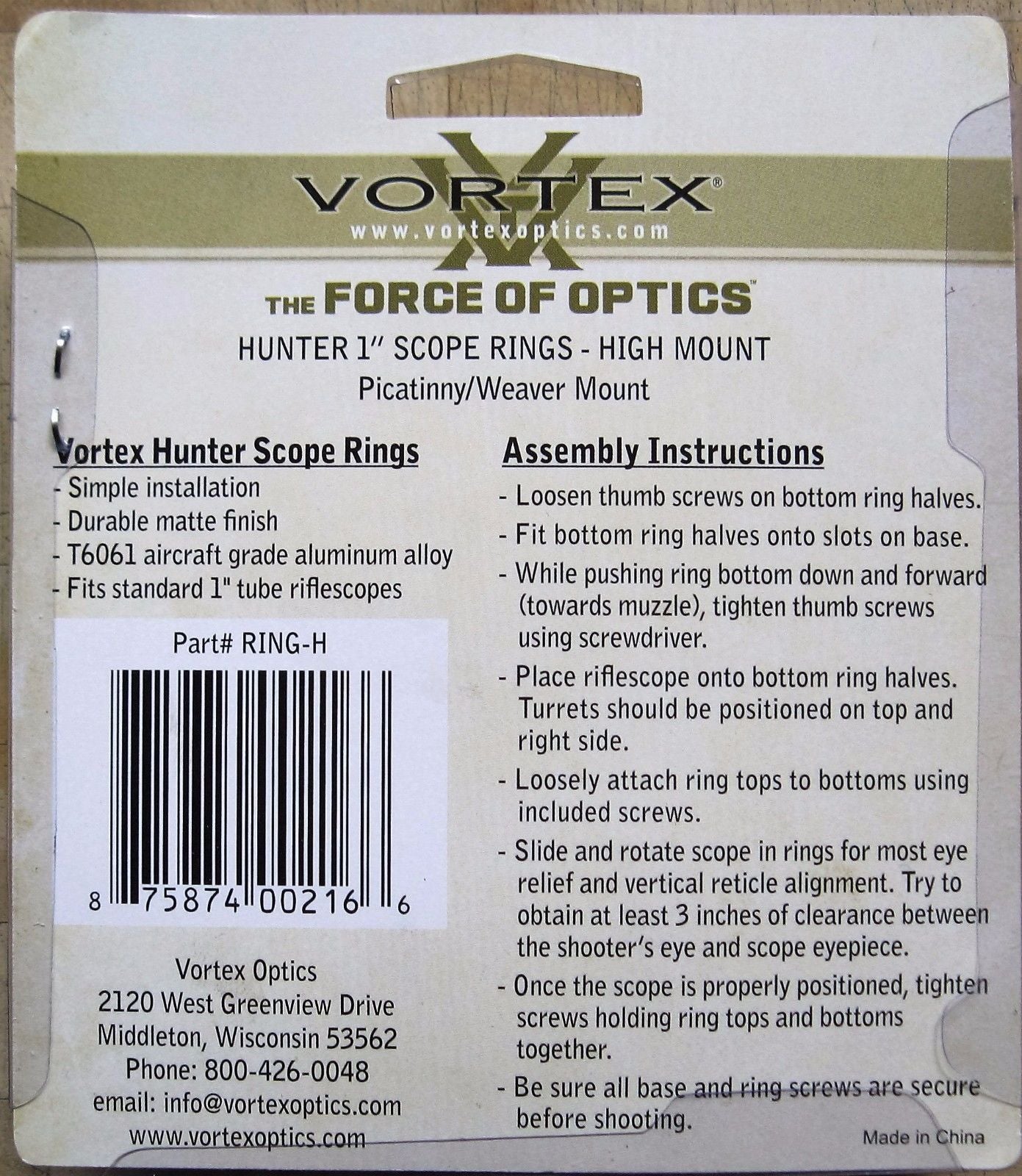 Vortex Vortex 1'' Hunter Riflescope Rings High Mount (31Mm) Light Gray