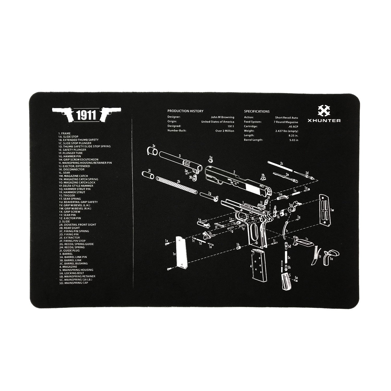 Xhunter Xhunter Pistol Gun Cleaning Bench Mat - Small 16.5 Inch Length Soft Rubber Material #1911 Black